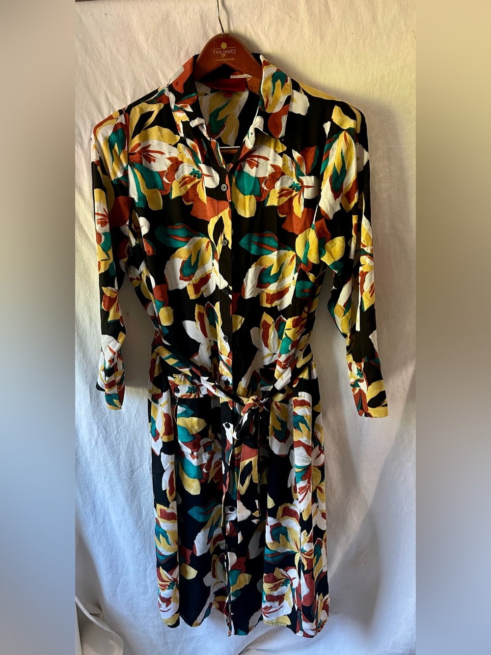 Jennifer Lopez 1X Floral Shirt Dress with Belt Tropical Bold Print Belted
